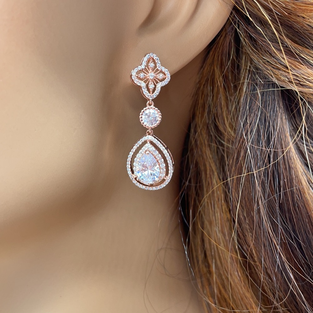 Bridal clover diamond crystal earrings